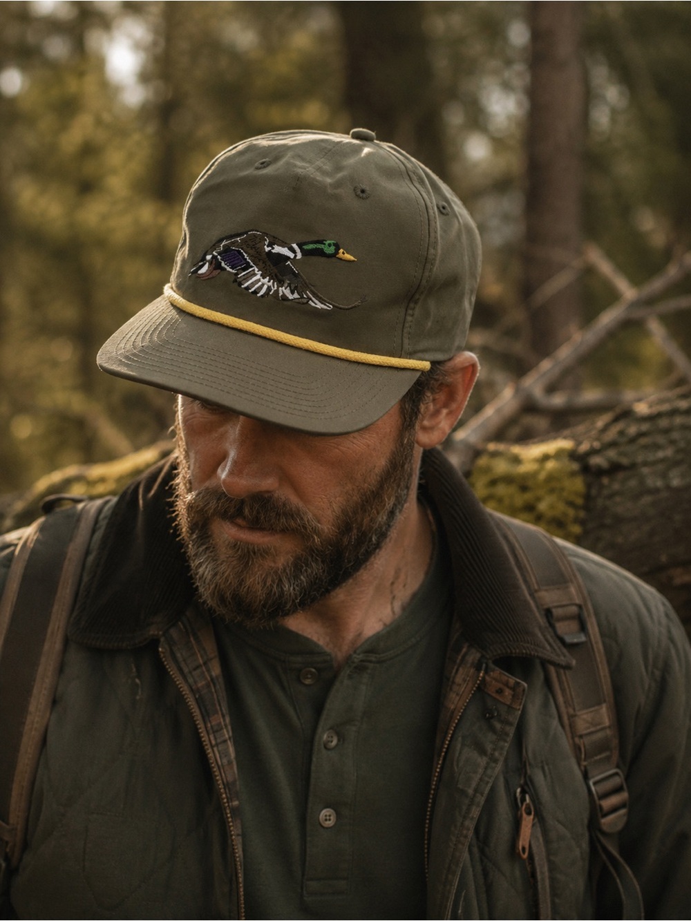 Duck Camp Mallard Hat Military Green Rope Snapback Duck Hunting Cap